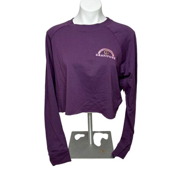Spiritual Gangster NWT purple Izzy gratitude graphic cropped sweatshirt size XL - Picture 1 of 15
